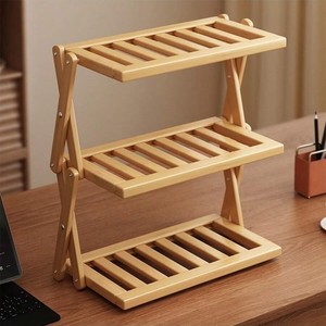 Support de rangement pour tasses de bureau, organisateur en bambou à 3 niveaux, type sur pied, pour le bureau, la cuisine, la salle de bain, le rangement des maquillages - Product Image 2