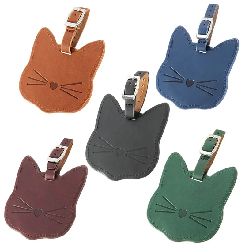 कस्टम लोगो पु चमड़ा सामान नाम टैग वैयक्तिकृत प्यारी बिल्ली पैटर्न शुद्ध रंग बैग पार्ट्स सहायक उपकरण प्रोमोशनल उपहार