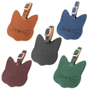 Custom Logo PU Leather Luggage Name Tag Personalized Cute Cat Pattern Pure Color Bag Parts Accessories Promotional Gift