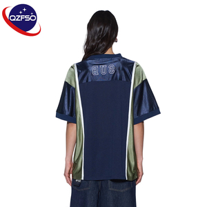 QZFSO Custom Hip Hop Vintage Streetwear Soccer <b>Top</b> Print V-neck Mesh Satin Panel Loose Training Women American Football Jersey - Product Image 2