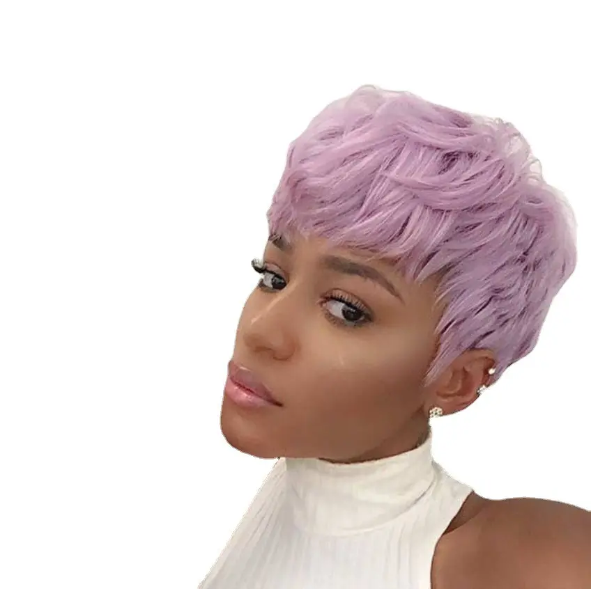 Summer new wig female fashion short hair light purple chemical fiber head cover