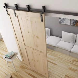 6.6FT Solid Wood Modern Bypass Sliding <strong>Barn</strong> <strong>Door</strong> <strong>Hardware</strong> for Apartment Use with Finished Surface - Product Image 2