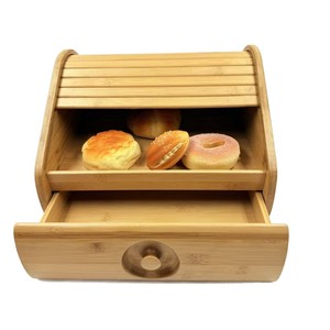 Bamboo Bread <b>Box</b> Single Layer <b>Storage</b> Rack With <b>Drawer</b> For Bread And Pastries Solid Color Rectangle Design - Product Image 1