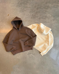 Hoodie surdimensionné en molleton 500 g/m² de haute qualité, sans cordon, avec col à capuche, en tissu tricoté personnalisé pour l'automne - Product Image 3