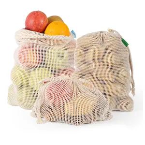 Olmayan plastik % 100% biyobozunur organik pamuk kullanımlık örgü pamuk çanta üretmek meyve sebze için bakkal alışveriş çantası
