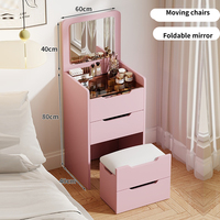 Table de maquillage moderne et simple en bois avec miroir rabattable et rangement pour chambre à coucher