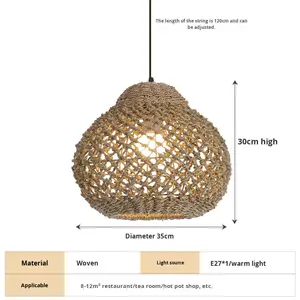 Transfrontaliera giapponese stile Wabi Sabi Vintage Hotel sala da pranzo soggiorno camera da letto intrecciata sala da tè LED <span class=keywords><strong>lampada</strong></span> pendente in <span class=keywords><strong>Rattan</strong></span> Zen - Product Image 3