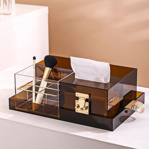 Multifunctional Makeup Organizer Storage Box Tissue Box Elegant Acrylic Transparent Cosmetic Organizer