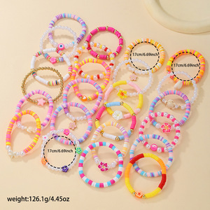 Multi Layered Beaded Polymer Clay Stacking <b>Bracelet</b> Set Bohemian Style Handmade Elastic <b>Rope</b> Jewelry For Women Spring 2025 - Product Image 4