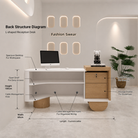 Bureau d'accueil moderne de luxe léger en MDF cannelé avec base éclairée et armoire de rangement, ensemble complet pour bureau médical, hall d'hôtel, direct usine