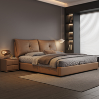 Lit king size moderne, confortable et durable avec cadre en bois de pin, revêtement en cuir, rangement intégré et design minimaliste, avec sommier à ressorts.