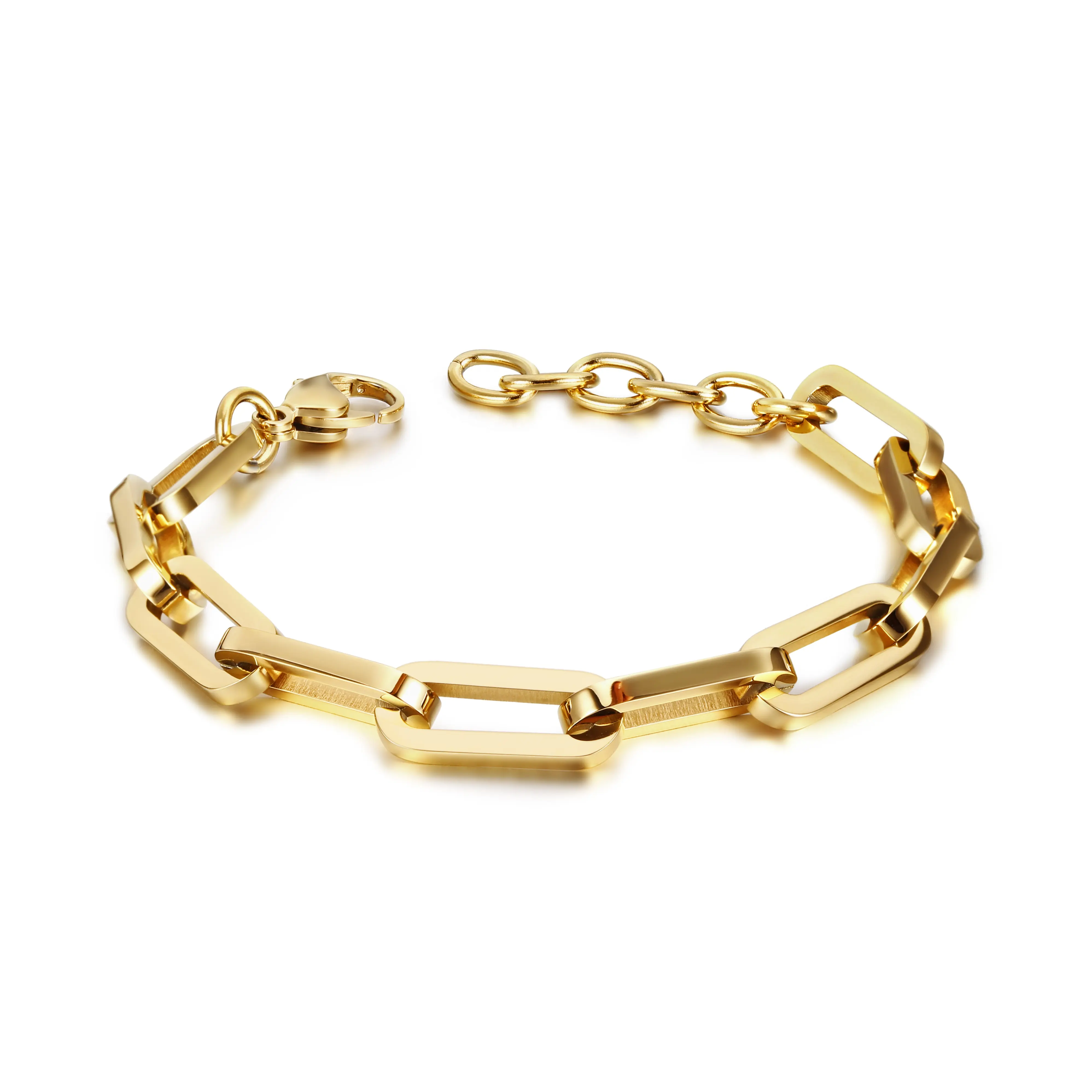 European Geometric Jewelry Gold Plated Chunky Chain Rectangle Paperclip Thick Link Chain Bracelet