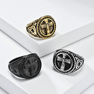 Men's Titanium Steel Cross <b>Ring</b> Gold Black Silver Color Daily Wear Hip Hop Jewelry Retro Punk Style - Product Image 1