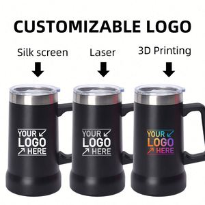 Mug à bière classique de 24 oz avec poignée, logo personnalisé, double paroi isolée en acier inoxydable, revêtement en poudre - Product Image 5