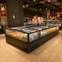 Congélateur coffre commercial pour îlot, vitrine réfrigérée pour supermarché, porte vitrée, dégivrage automatique, grande capacité
