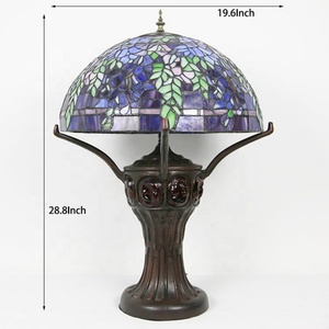 LongHuiJing Custom-Manufacturer 19.6" Wisteria Stained Glass Lampshade Table <b>Light</b> Tiffany Style Home Table Lamp - Product Image 4