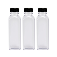 Bouteilles de boisson en plastique carrées vides personnalisées avec logo, 12oz, 16oz, 350ml, 400ml, 500ml, 1000ml, avec bouchon à vis noir pour thé, soda
