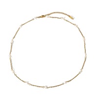 Collier de bijoux fantaisie en acier inoxydable plaqué or 18 carats avec perle d'imitation française, collier imperméable pour femmes