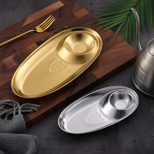 Assiette ovale classique en acier inoxydable 304 écologique pour poulet frit, frites et collations avec <span class=keywords><strong>grille</strong></span> à assaisonnement pour barbecue - Product Image 1