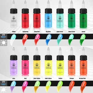 Juego de <span class=keywords><strong>Tinta</strong></span> Fluorescente para Tatuajes Tuffking, 14 Colores que Brillan en la Luz Negra, Suministros Profesionales para Artistas del <span class=keywords><strong>Tatuaje</strong></span> (15 ml Cada Uno, Hecho en China) - Product Image 2