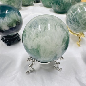 Esfera de Fluorita con Plumas de Estilo Bohemio, Piedra de Cristal Natural de Alta Calidad al por Mayor para Decoración del Hogar y Regalos Navideños - Product Image 2
