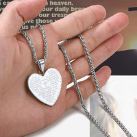 Collar Religioso de Acero Inoxidable para Hombre, Joyería con Versículo Bíblico, Collares con Corazón de Oración