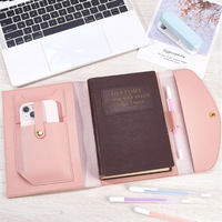 Couverture de carnet en cuir PU A5 avec emplacements pour cartes, couverture de planificateur portable avec poche pour téléphone, étui de protection pour livre avec porte-stylo