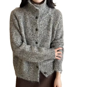 Cardigan en tricot à col montant avec technologie de couture, épaisseur moyenne, anti-boulochage, design simple, élégant, motif floral, pour femme - Product Image 5
