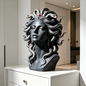 Scultura Personalizzata BZY del <span class=keywords><strong>Busto</strong></span> di Medusa, <span class=keywords><strong>Statua</strong></span> in Resina Nera Opaca per Interni ed Esterni, Decorazione Gotica per Showroom, Piazze, Casa - Product Image 3