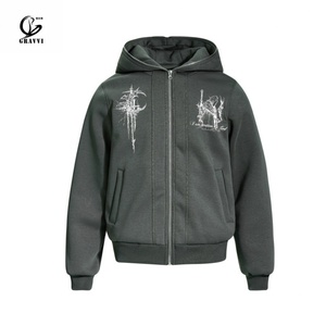Sweat-shirt et hoodie surdimensionnés pour homme de haute qualité, 470 grammes, tendance rétro, design à motif de épines, fermeture éclair intégrale - Product Image 2