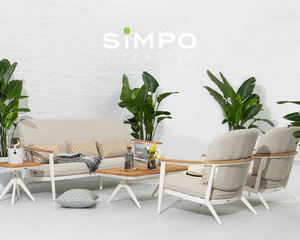 SIMPOLIFESTYLE Mobilier d'extérieur haut de gamme ATLANTA Chaise longue 3 places Jardin Terrasse Hôtel Resort Aluminium Teck Tissu Ensemble de canapés - Product Image 1