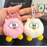 Dn Cute Little Coal Ball Car Keychain Long-Legged Faux Fur Petit Pendentif Imitation Rex Rabbit Plush Bag Hanging PomPom Keychain