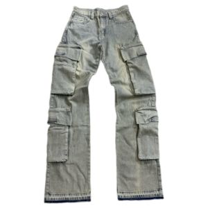 กางเกงยีนส์ขายาวสำหรับผู้ชายกางเกงยีนส์ Y2K บูตคัททรงหลวมสไตล์สตรีทสีฟ้าอ่อน - Product Image 1