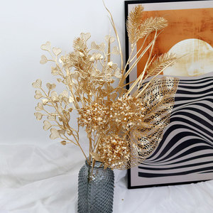 Bouquet de fleurs artificielles dorées Yasunobu 30cm-100cm en plastique pour décoration de mariage et de maison - Product Image 3