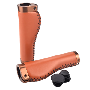 Poignées de guidon de vélo <span class=keywords><strong>vintage</strong></span> en cuir, cousues à la main, antidérapantes, pour BMX et VTT, en cuir PU antidérapant - Product Image 1