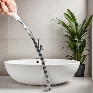 Cepillo de limpieza de desagües de material PP blanco sólido para inodoros y lavabos, herramienta limpiadora de tuberías - Product Image 1