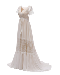 Vestido <span class=keywords><strong>de</strong></span> <span class=keywords><strong>novia</strong></span> <span class=keywords><strong>de</strong></span> manga corta con cuello <span class=keywords><strong>de</strong></span> pico profundo, vestido <span class=keywords><strong>de</strong></span> <span class=keywords><strong>novia</strong></span> <span class=keywords><strong>de</strong></span> encaje con línea A, bohemio, cola <span class=keywords><strong>de</strong></span> barrido <span class=keywords><strong>de</strong></span> <span class=keywords><strong>playa</strong></span>, pueblo, Espalda descubierta, cuentas, n. ° 1295 - Product Image 1