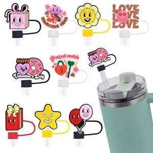 En gros, nouvelle couverture anti-poussière réutilisable en silicone de 10 mm pour pailles, motif dessin animé mignon, accessoire pour gobelet - Product Image 5