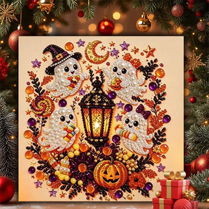 Kit Pittura Diamante a Forma Speciale di Halloween con Cornice in Legno, Strega e Zucca, Arte Diamantata Fai da Te per Decorazione Murale Domestica - Product Image 1