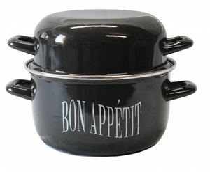 Black Enamel Steel <strong>Mussel</strong> <strong>Pot</strong> 18/20/22/24/26cm 2.8L Two Handles Oven Safe Dishwasher Safe Eco-Friendly Logos Custom Logo - Product Image 3