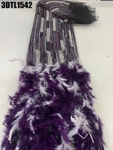 Sang Trọng Màu Hồng <span class=keywords><strong>3D</strong></span> Lông Với Hạt Thêu Ren Vải Phi Pháp Vải Tuyn Ren Hoa Bridal Wedding Dress Tulle <span class=keywords><strong>Net</strong></span> Ren - Product Image 4