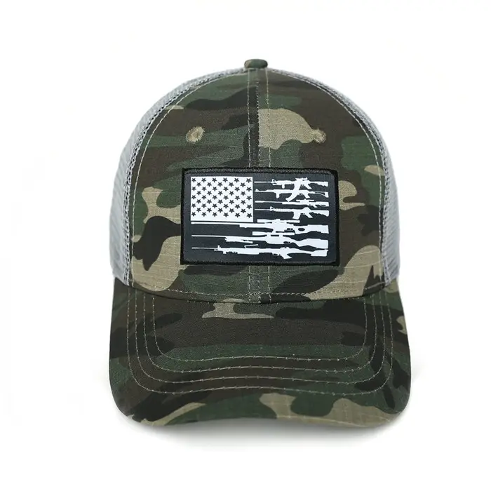 American Fish Flag Denim Hats Men Embroidery Green Camouflage Adjustable Trucker Baseball Cap For Outdoor Fishing