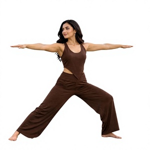 <b>Women</b> Simple Yoga Set High Waist Flared <b>Leggings</b> with Cut Out Top Breathable Spandex Eco-Friendly Full Length Yoga Wear - Product Image 1