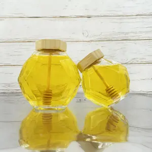 Haute qualité Durable 500g hexagonal Transparent ménage miel confiture pot liège couverture verre pot assaisonnement bouteille miel pot