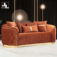Style moderne Hôtel Villa 3 + 2 + 1 Bouton-Tufté Canapé Ensemble Italien Salon Orange Velours Luxe Canapé Meubles