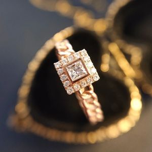 Anillo de Diamantes Cuadrado Princesa de Oro de 18K Xinfly, 0.2ct, Incrustaciones Modernas con Estilo Clásico para Boda o Fiesta - Product Image 1