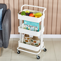Chariot de légumes de cuisine utilitaire pliable chariot roulant polyvalent 3 niveaux en acier rangement mobile en métal Support de meubles de maison