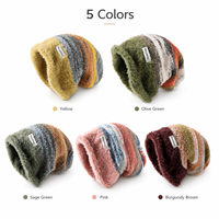 Bonnet unisexe en tricot chaud d'hiver, style décontracté, motif blocs arc-en-ciel, avec cache-oreilles, grande taille, effet amincissant pour le visage, idéal pour les voyages