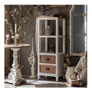 Innova Best Seller Living Room Accent Antique Handmade White <b>Corner</b> Wood Cabinet <b>Shelves</b> with 2 Drawers - Product Image 1