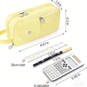 Étui à crayons esthétique pour filles, doux au toucher, simple, portable, pour l'école, avec fermeture éclair métallique brillante - Product Image 2